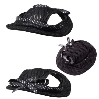 Ozzie dog hat with bow detail placed next to matching dog collar