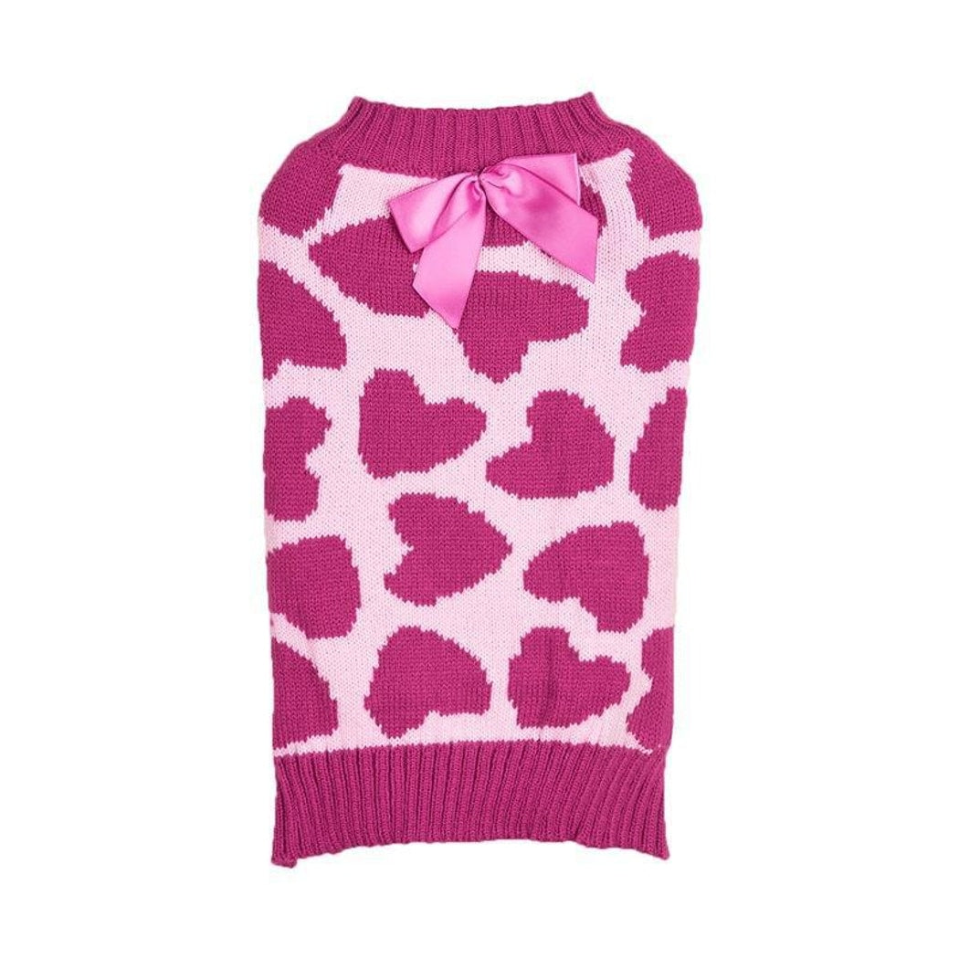 Ozzie - Pink Heart Bow Round Neck Dog Sweater