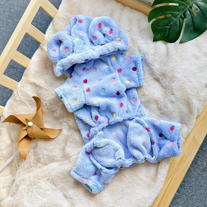Ozzie - Rabbit Ear Polka Dot Plush Dog Onesie