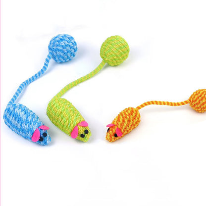 Side view of Moo Long Tail Mouse Chase cat toy showing long tail and fabric texture