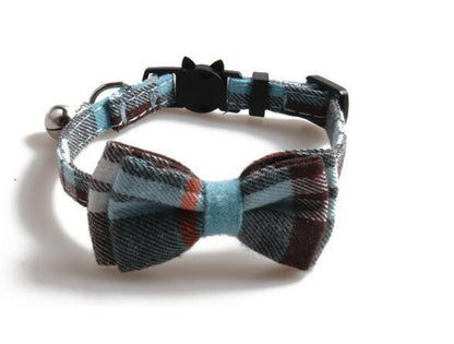 Mokka plaid bow tie cat collar with breakaway clasp isolated on plain background