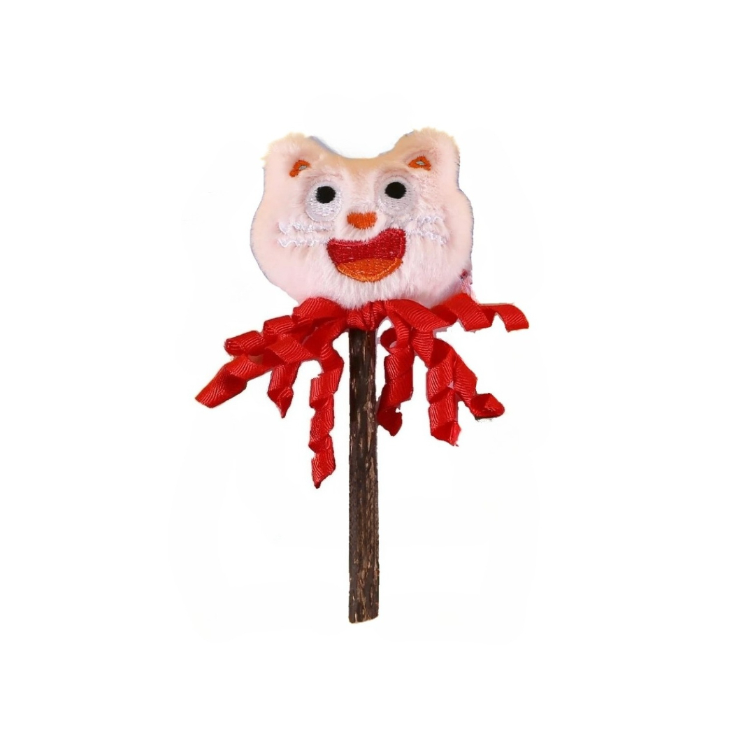 Moo - Curled-Ribbon Bell Cat-Face Stick Toy
