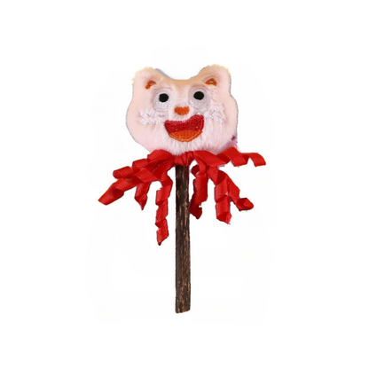 Moo - Curled-Ribbon Bell Cat-Face Stick Toy