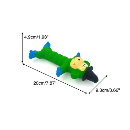 Side view of Petkin funny character squeaky dog toy crafted from durable rubber