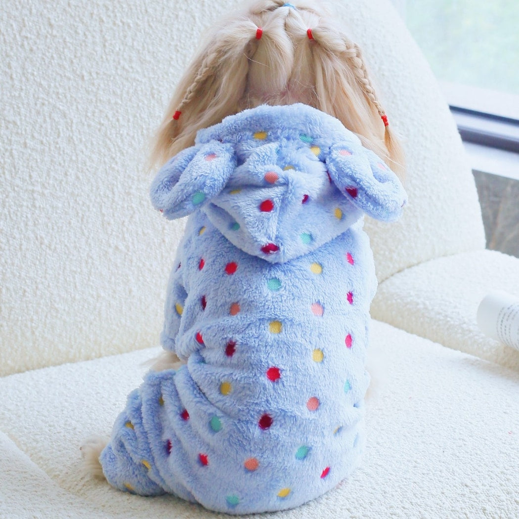 Ozzie - Rabbit Ear Polka Dot Plush Dog Onesie