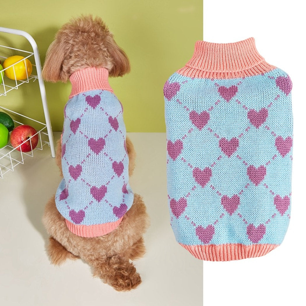 Ozzie - Heart Check Turn-Down Collar Dog Sweater