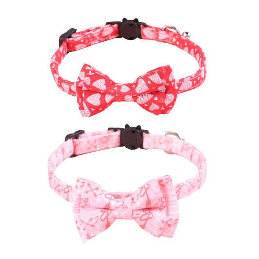 Mokka - Heart Print Bow Cat Collar