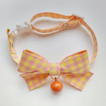 Mokka - Plaid Bow Bell Adjustable Cat Collar