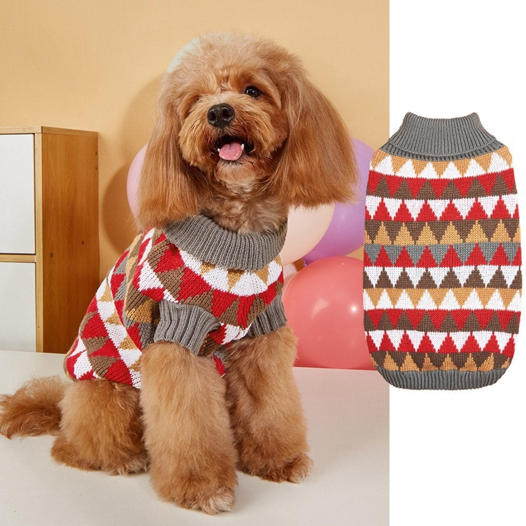 Ozzie - Retro Triangle Pattern Turtleneck Dog Sweater