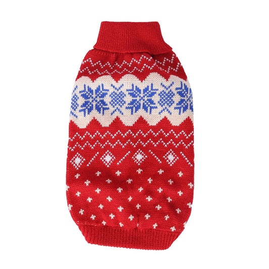 Red snowflake knit turtleneck dog sweater
