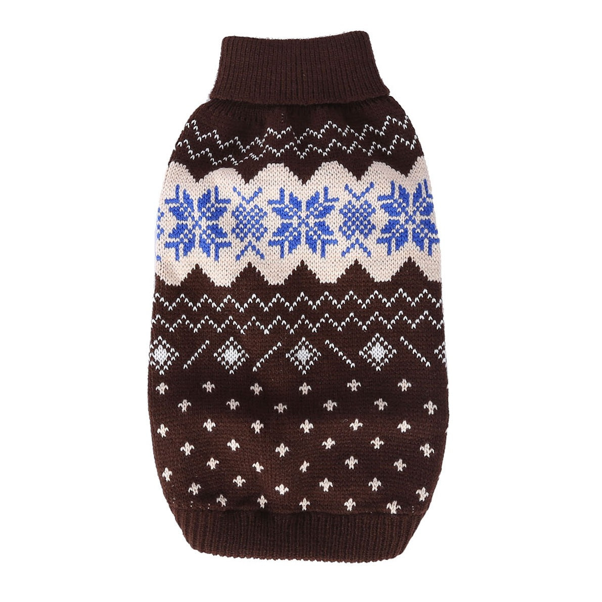 Brown snowflake knit turtleneck dog sweater
