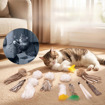MOO Rabbit Fur Cat Wand Toy Set