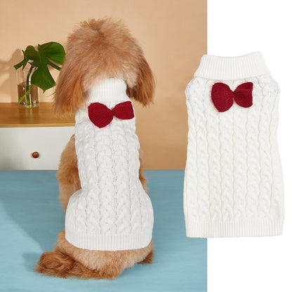 Ozzie - Bow Detail Cable Knit Dog Sweater