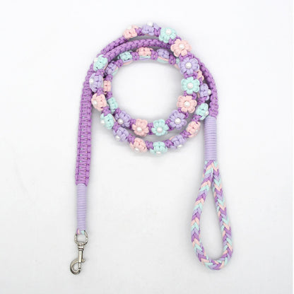 Loofie floral braided dog leash displayed with floral pattern visible
