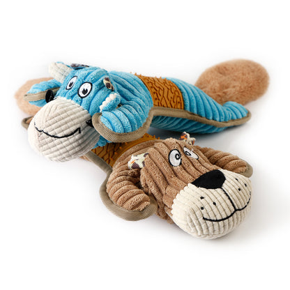 Chewia donkey plush dog toy displayed on a wooden floor background