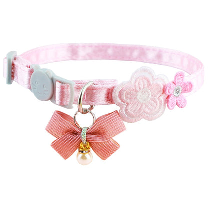 Mokka - Embroidered Floral Bow Detail Cat Collar