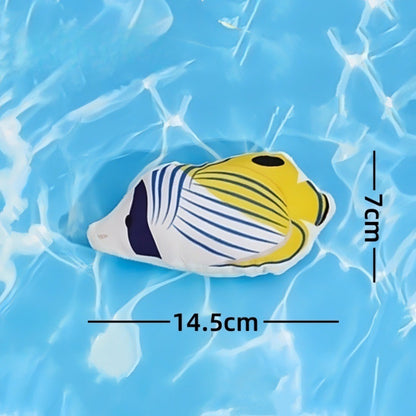Moo fish plush cat toy with visible kick play design and soft stuffing