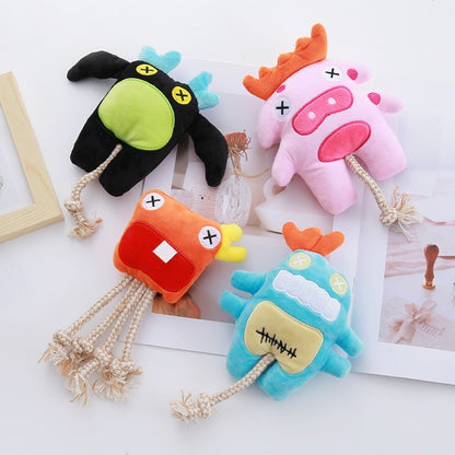 Petkin Monster Rope Plush Dog Toy with colorful monster design and rope ends