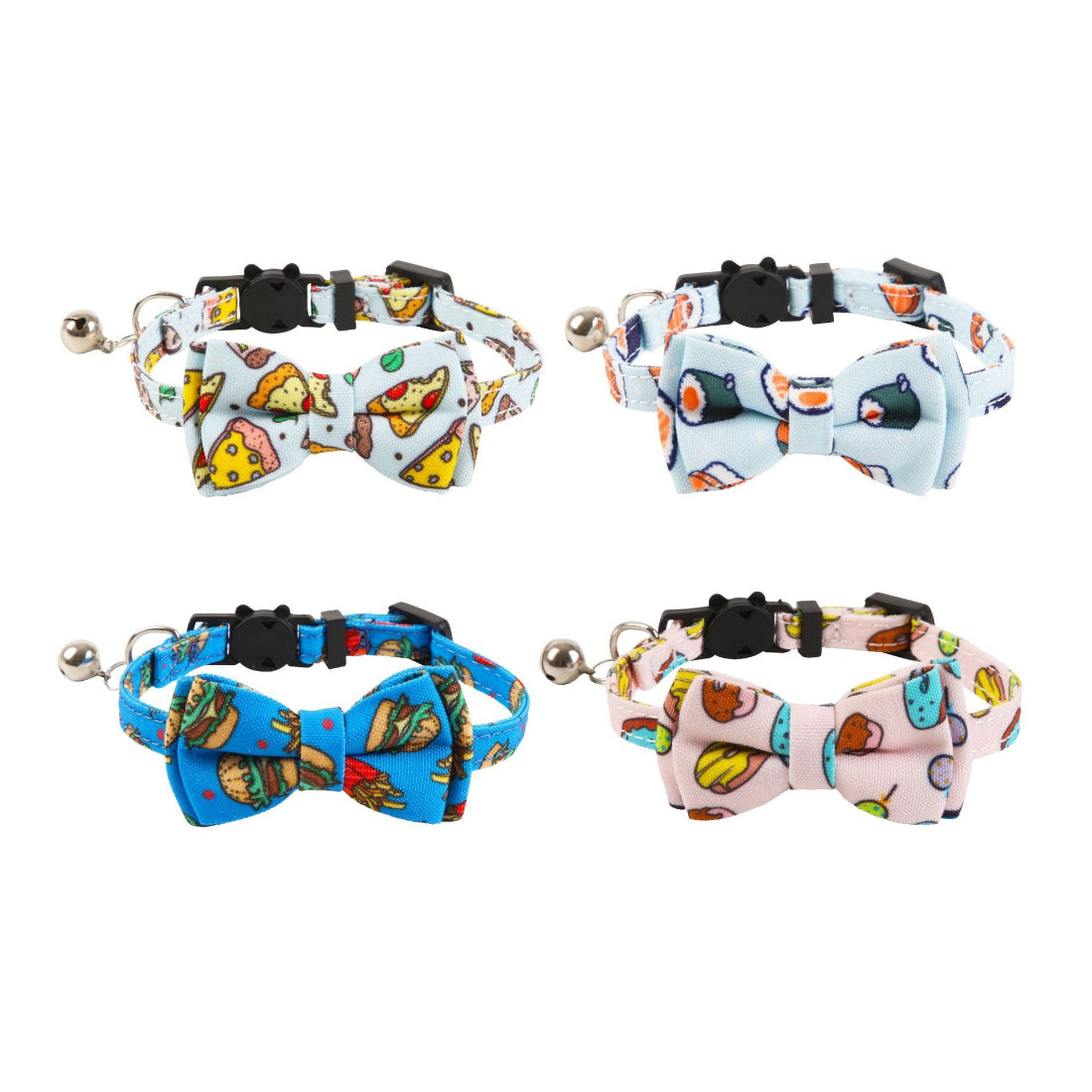 Mokka cat collar with cute food print and small bell on a white background