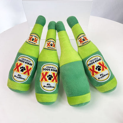 Petkin plush dog beer toy with soft fabric and embroidered accents