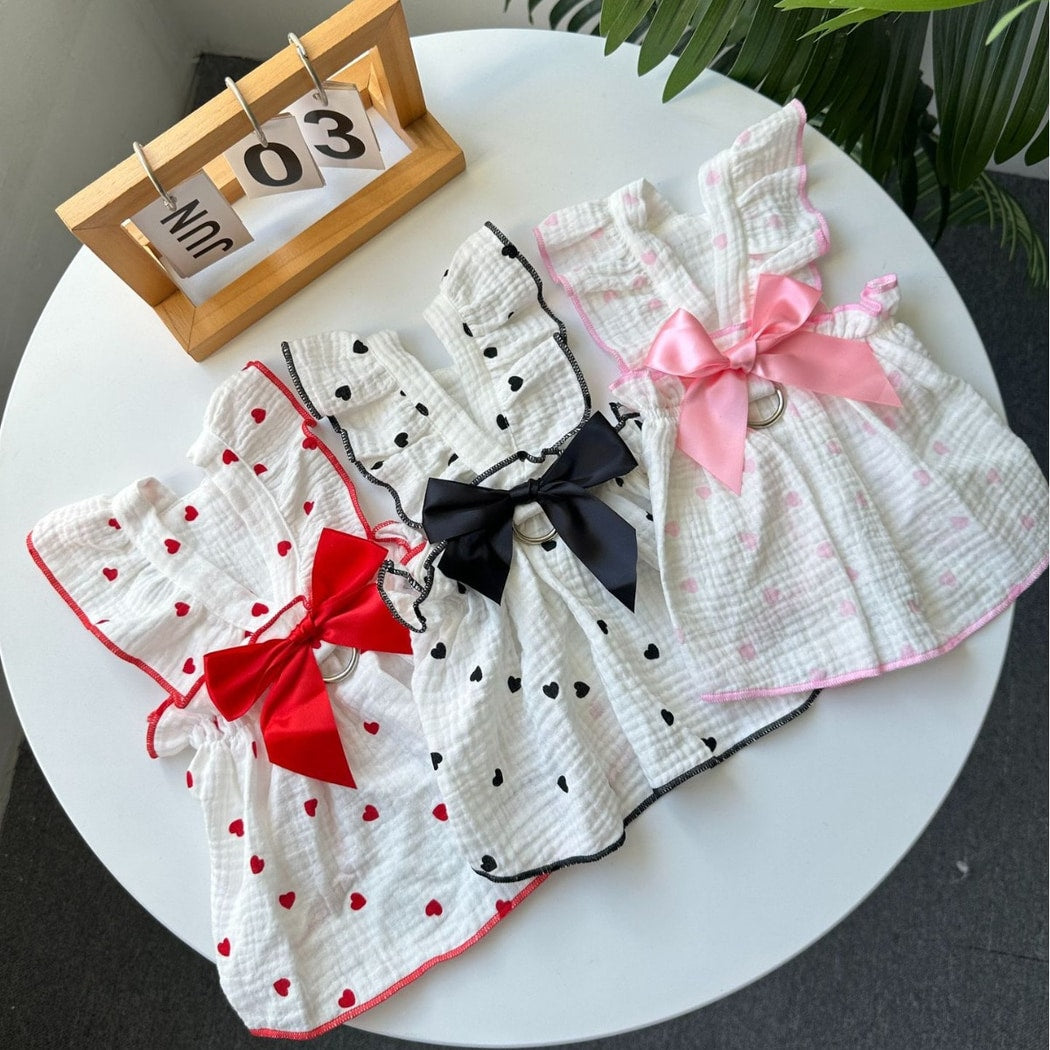 Ozzie - Heart Print Ruffle Cartoon Style Pet Dress