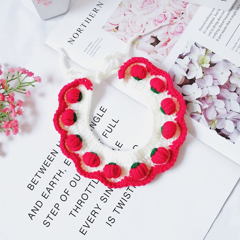 Mokka - Knit Adjustable Cat Collar with Strawberry