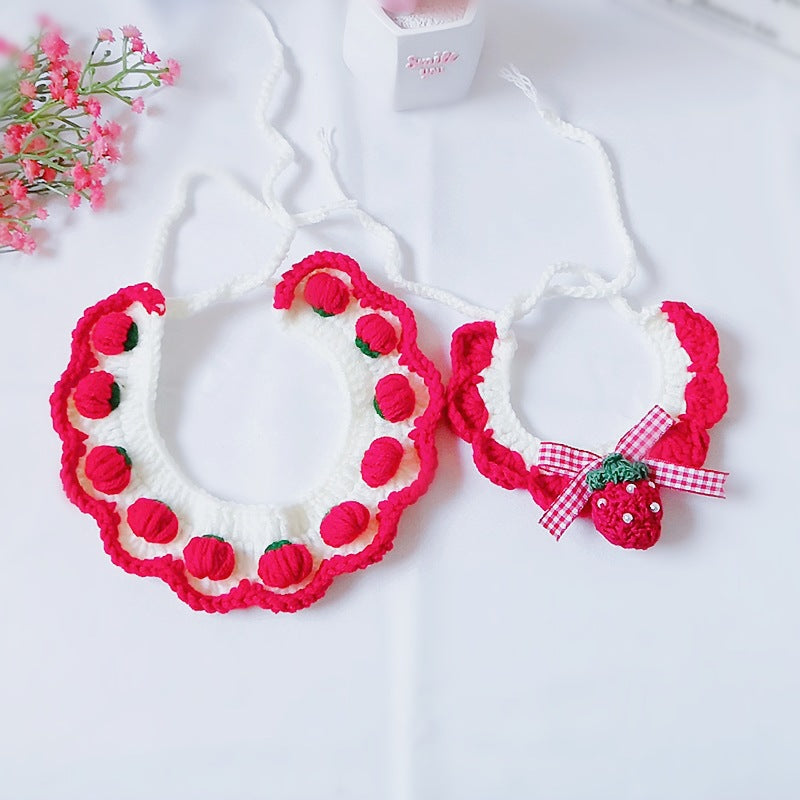 Mokka - Knit Adjustable Cat Collar with Strawberry