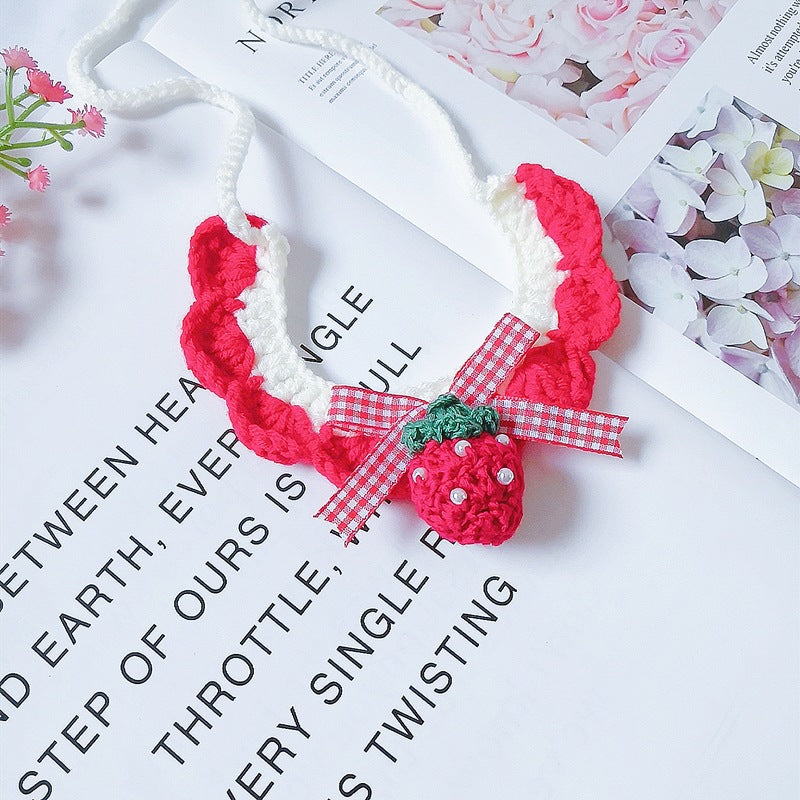 Mokka - Knit Adjustable Cat Collar with Strawberry