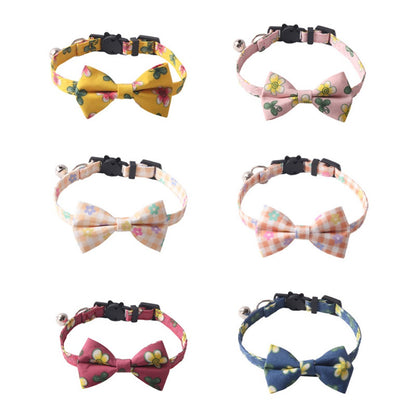 Mokka adjustable floral bow tie breakaway cat collar in pink with white flowers