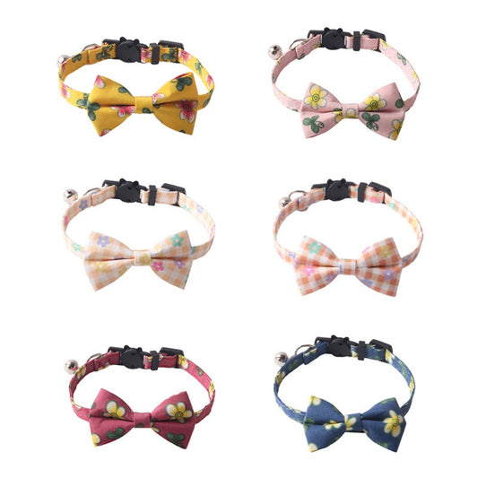 Mokka adjustable floral bow tie breakaway cat collar in pink with white flowers