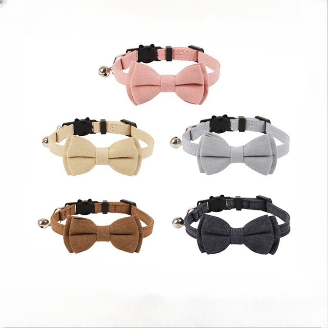 Mokka solid color bow cat collar with bell displayed on white background