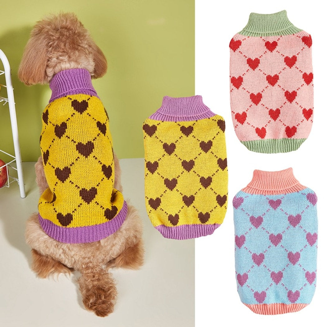 Ozzie - Heart Check Turn-Down Collar Dog Sweater