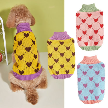 Ozzie - Heart Check Turn-Down Collar Dog Sweater