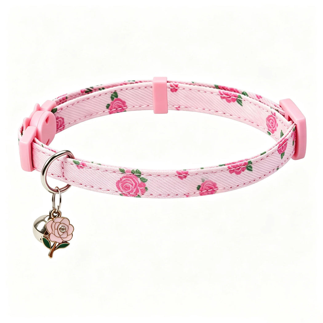 Mokka Pink Rose Bow Cat Collar with Bell