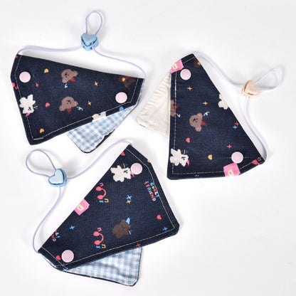 Mokka cartoon print cat bandana collar laid flat showing colorful cat illustrations