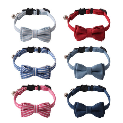 Mokka stripe bow tie breakaway cat collar laid flat showing striped pattern