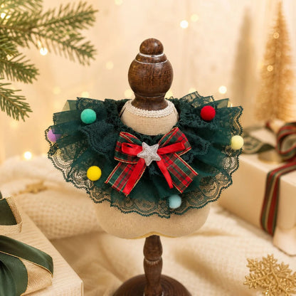 Mokka Christmas Lace Pet Collar with Bow