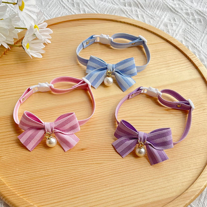Mokka - Striped Bow Decorative Adjustable Cat Collar