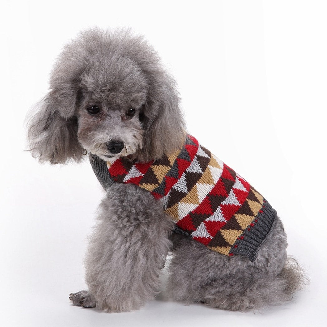 Ozzie - Red Geometric Knit Dog Sweater