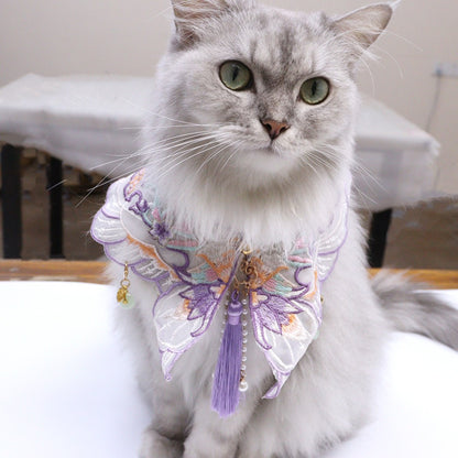 Close-up of Mokka royal cat collar showing orchid style embroidery details