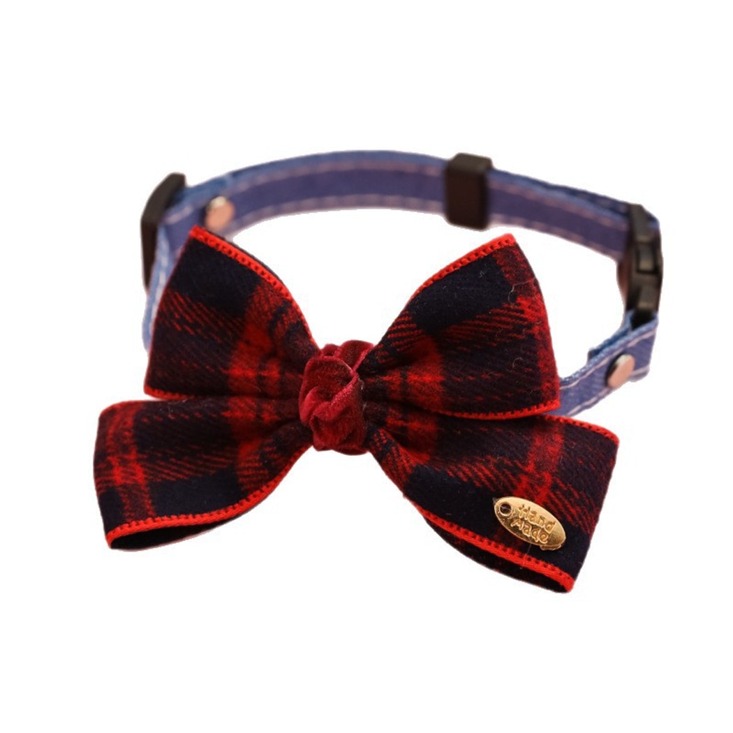 Mokka - Decorative Plaid Pet Collar with Bow Tie
