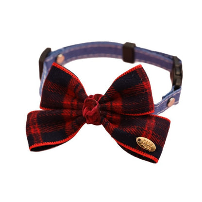 Mokka - Decorative Plaid Pet Collar with Bow Tie