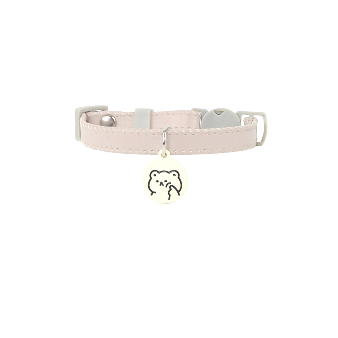Mokka cat collar worn by a cat, showing fit and colorful cartoon charm on collar