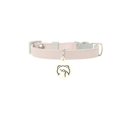 Mokka cat collar worn by a cat, showing fit and colorful cartoon charm on collar
