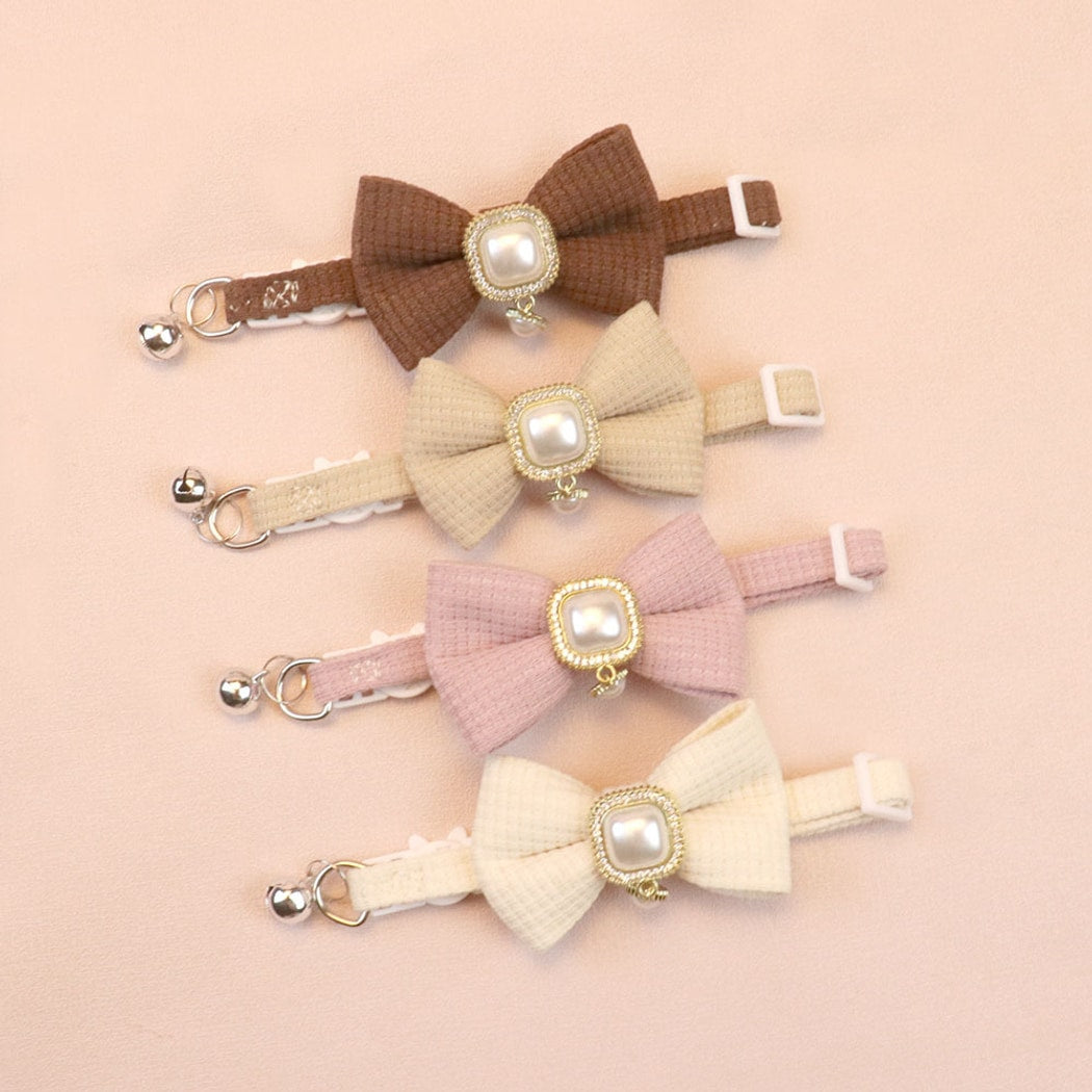 Mokka - Chic Solid Color Bow Cat Collar