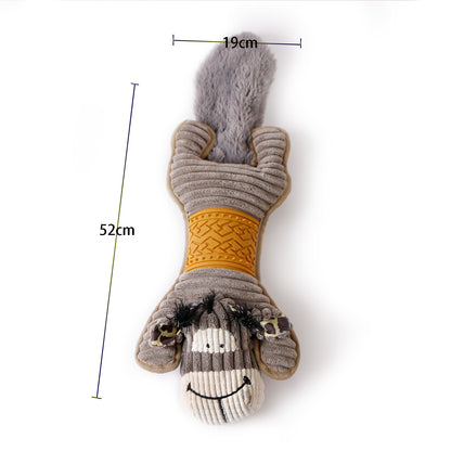 Chewia donkey plush dog toy photographed with soft lighting on a plain background