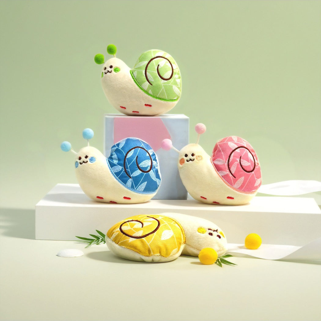 Petkin Leaf Shell Snail plush toy with green leaf-shaped shell on white background