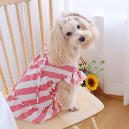 Ozzie - Ruffle Trim Pink Striped Pet Dress