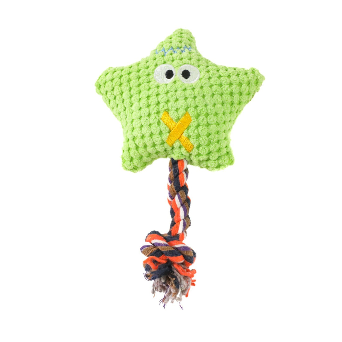 Petkin Interactive Star Plush Rope Dog Toy with blue star and knotted rope ends