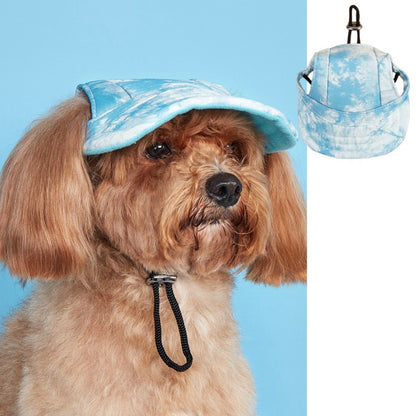 Side view of Ozzie tie-dye dog baseball cap showing curved brim